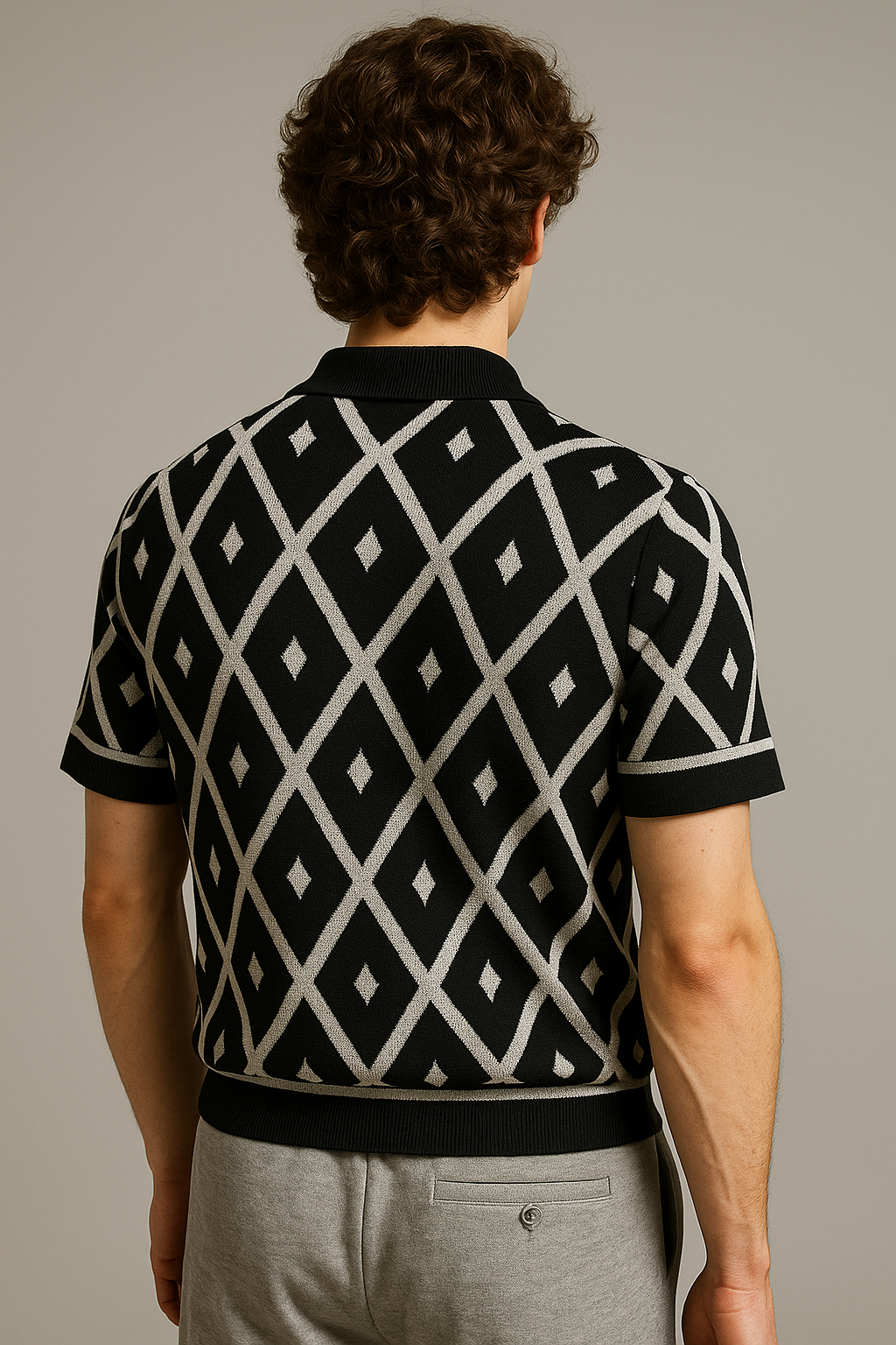 Black Summer Diamond Pattern Polo-Shirt