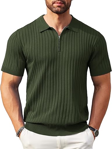 Zipper Polo Short Sleeve OLIVE GREEN