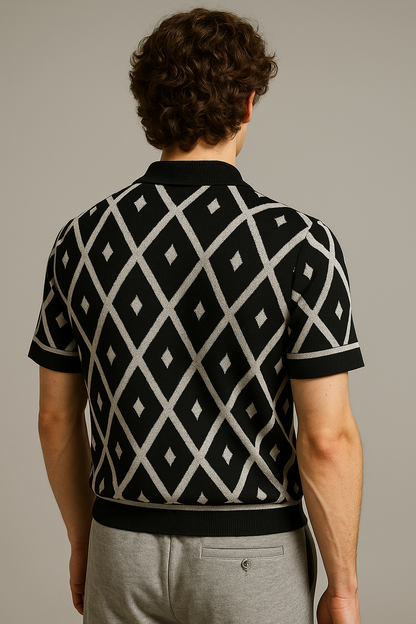 Black Summer Diamond Pattern Polo-Shirt